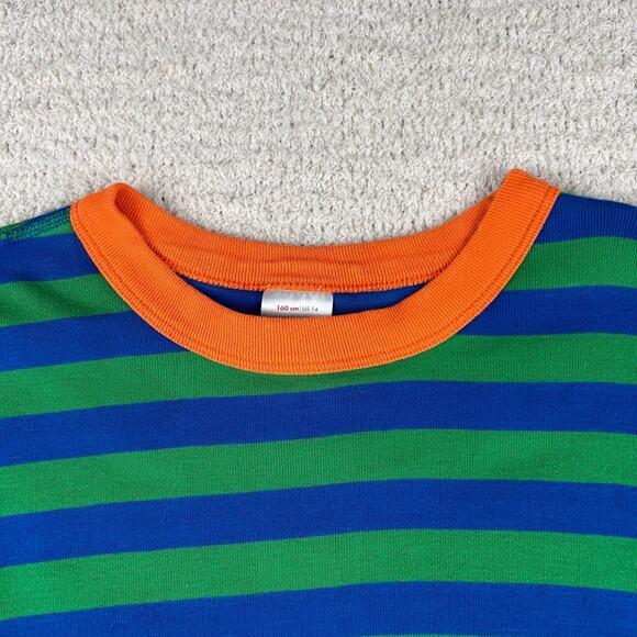 Hanna Andersson Boys Pajama Top 160 (US 14) Blue Green Striped Short Sleeve - Picture 2 of 8